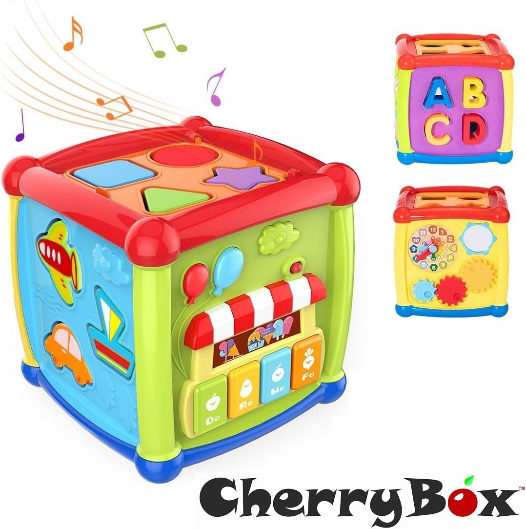 CherryBox Fancy Activity Cube 6-in-1 Musical Learning Activity Toy with Shapes, Puzzle, Music Key, Piano, Clock for Kids, Baby Play Centre Gift for 1-3 Year Old