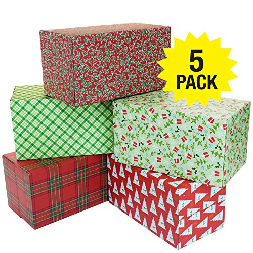 Global Printed Products Holiday Shipping Boxes (Pack of 5 - Traditional Patterns - 11.5"x6"x6")