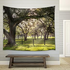 Large Oak Tree Branch with Farm Fence in The Rural Countryside - Fabric Wall Tapestry Home Decor - 51x60 inches