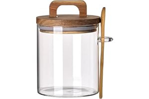 Coriario 27 OZ Glass Jar with Airtight Lid Spoon Clear Glass Coffee Jars Wooden Handle Lids Wide Mouth Glass Storage Canister