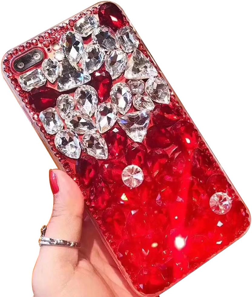 Aearl Apple iPhone Xs Max Bling Diamond Case,iPhone Xs Max 3D Homemade Luxury Sparkle Crystal Rhinestone Shiny Glitter Full Clear Stones Back Phone Cover for iPhone Xs Max 6.1 inch 2018-Red&White