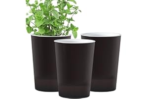Oliz 5.1 Inch Self Watering Planters, Set of 3 Plastic Translucent Herb Plant Pots with Inner Pot, Modern Decorative Flower Pots for Indoor Outdoor Plants (Black)