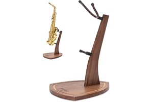 Musbeat Saxophone Stand, Saxophone Stand for Alto and Tenor, Walnue Hardwood Alto Sax Stand with Soft Silicone Yokes, Handcrafted Wooden Tenor Saxophone Holder for Home Studio Display