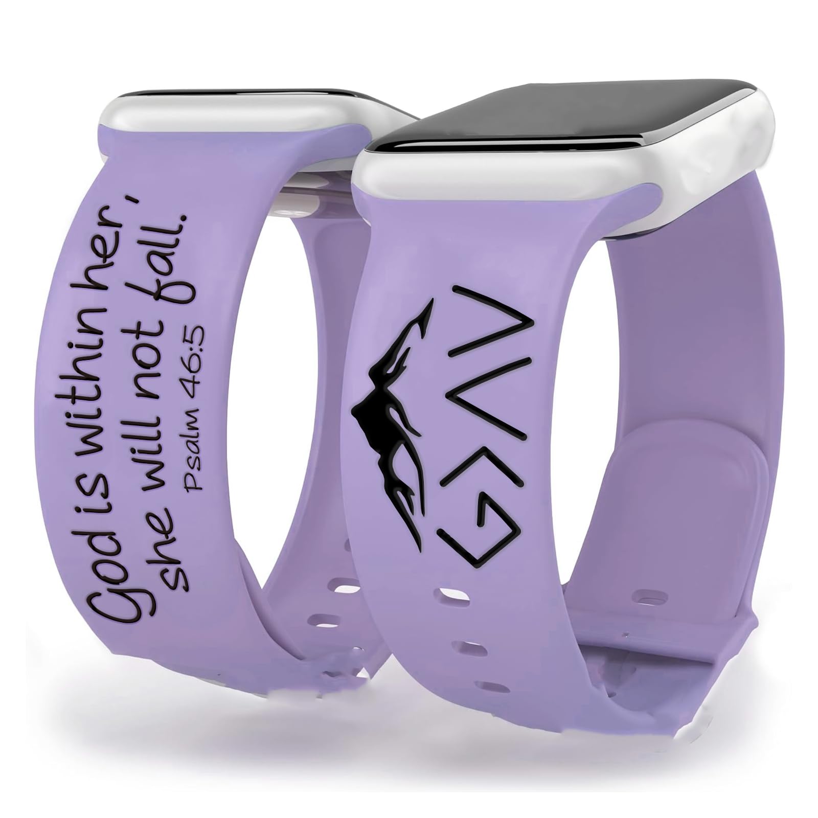 OAEUQ God In Her Heart Bible Watch Band Silicone Strap Engraved With Psalm 46:5 For 38mm 40mm 41mm 42mm 44mm 45mm 46mm 49mm Watches Jesus God Christian Psalm Gift (Lavender Purple, 38-42mm)