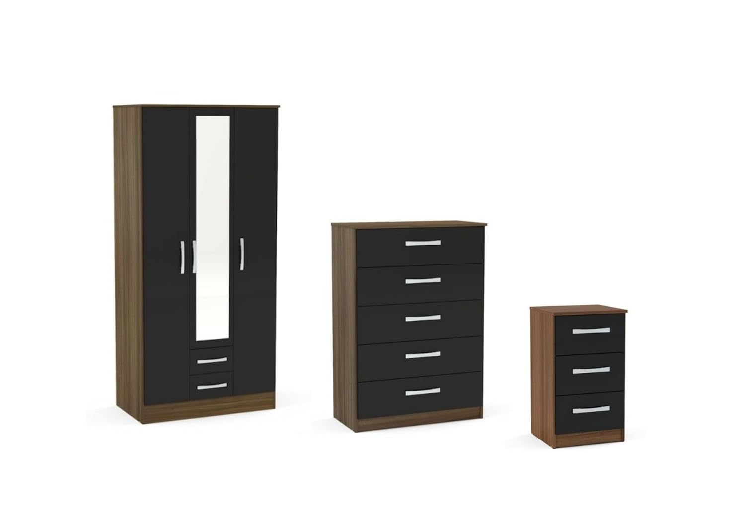 Birlea Lynx High Gloss 3 Piece Set 3 Door Combi Wardrobe Chest