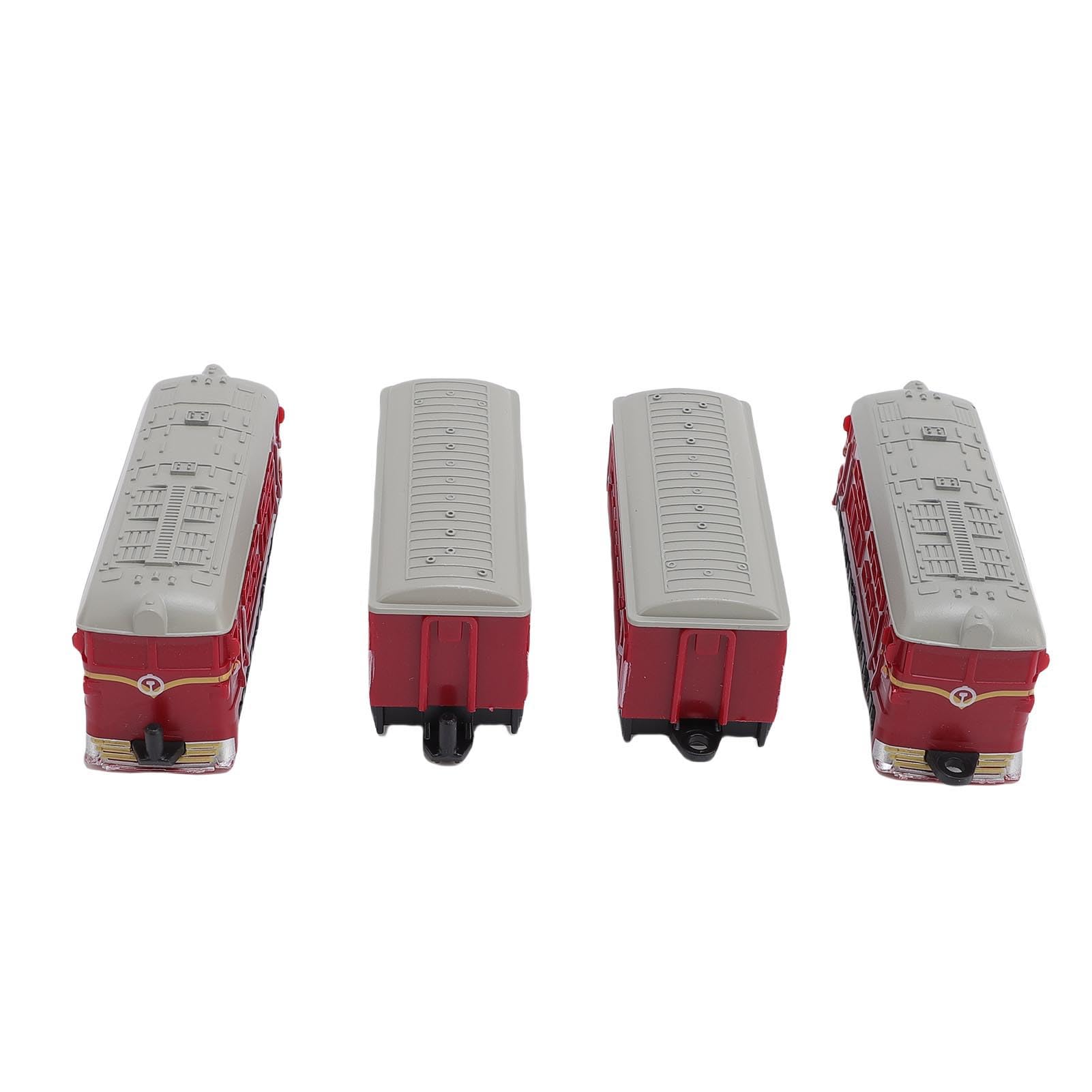 HUSHUI Vintage Alloy Model Train Set for Kids, 4 Piece Locomotive, Realistic Pull Back Retro Toy Trains (Red)