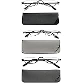 Viseng Half Frame Reading Glasses for Women Men Slim Half Moon Lens Readers Metal Semi Rimless eyewear Black+Gray+Silver+1.0