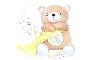 JUHOT Baby Sleep Soother, Cry Activated Sensor Teddy Bear Lullabies & Mom Heartbeat, Nursery Toddler Star Night Light Projection Sleep Aid, Unique Girl, Baby boy and New Baby Gifts