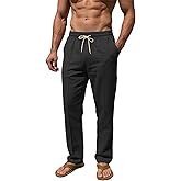 TAFLE Men’s Linen Pants Casual Beach Yoga Pants Elastic Waist Drawstring Straight Leg Loose Lightweight Trousers with Pockets