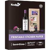 Koala Semi Glossy Sticker Paper for Inkjet &amp; Laser Printer, 100 Sheets | 8.5x11 Inch, Cutting Machine Compatible, Printable Photo Sticker Paper for Crafts, Custom Labels