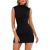MIYIEONZ Women's Sexy Summer Casual Mock Neck Sleeveless Bodycon Dresses Ruched Turtleneck Cocktail Party Mini Dress
