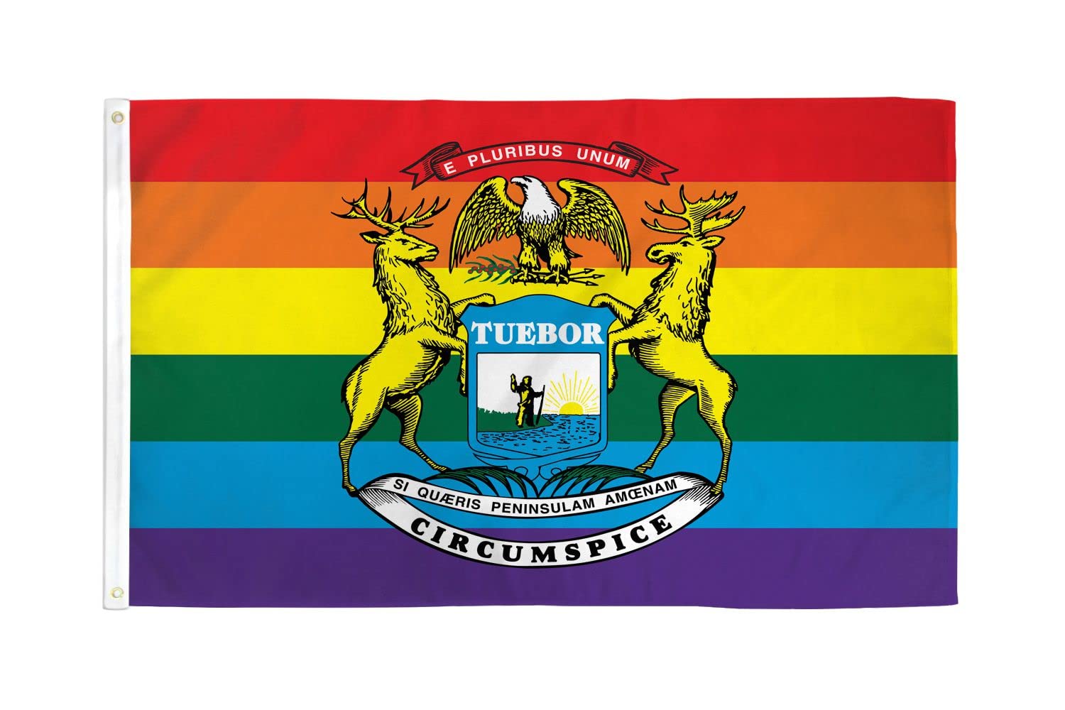 AZ FLAG - Michigan Rainbow Flag - 3x5 Ft - 100D Polyester Gay Lgbt Michigan Banner with Two Metal Grommets - Fade Resistant - Vivid Colors - 3' x 5' Feet - 150x90 Cm