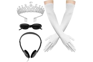 Uintoon Princess Costumes Accessories for Women Crown Headband Long White Gloves Sunglasses and Headphones Set for Womens Princess Costume Party Cosplay Dress Up Party Bachelorette Party Supplies