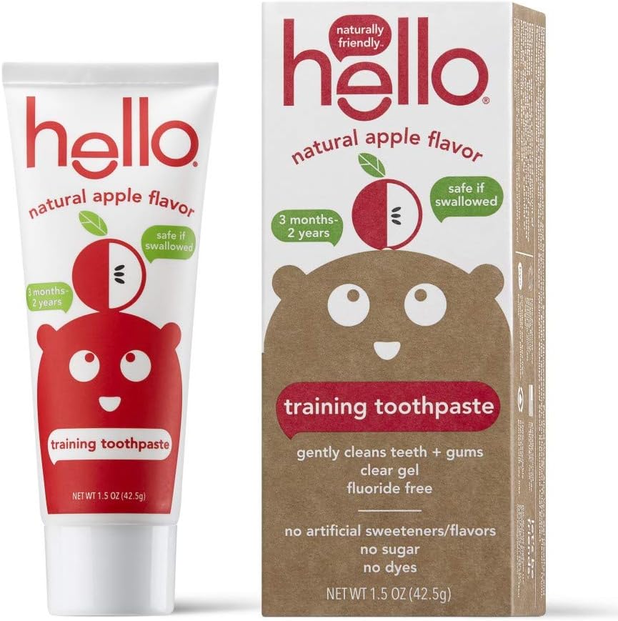 Hello Fluoride Free Training Toothpaste for Toddlers + Kids, 1.5 Ounce | Natural Apple Flavor, Safe to Swallow