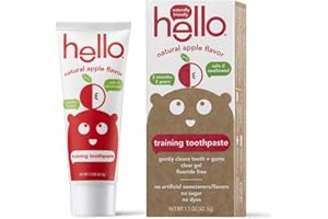 Hello Oral Care Fluoride Free Training Toothpaste for Toddlers + Kids, Natural Organic Apple Flavor, Safe to Swallow, Clear, 1.5 Oz