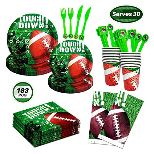 kortes Touchdown Football Themed Party Supplies - 30 Servings - 60 Plates, 30 Napkins, 30 Cups, 30 Knifes, 30 Forks, 2 Table Covers- Perfect for Super Bowl and Football Theme Parties - Thumbnail 5