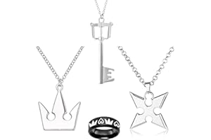 HJYZY 4 pcs Kingdom Hearts Ring Jewelry Sora's Crown & Roxas's Cross Necklaces cosplay accessories for Men Woman