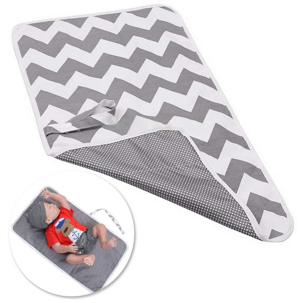 Nappy Changing Mat, Foldable Diaper Pad Waterproof Travel Changing Mat with Gray Waves for Home Travel Outside（60 * 35 cm /23.62 * 13.77 in)