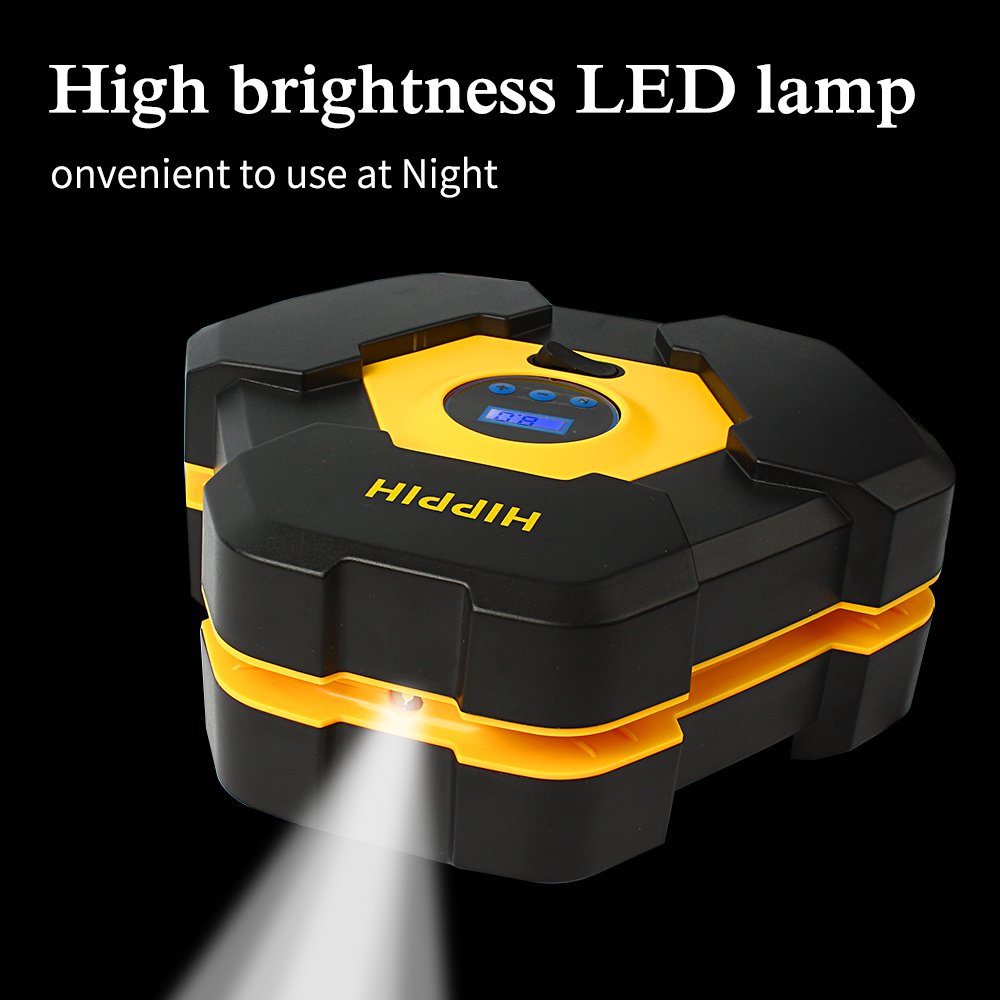 Hippih Car Air Pump- 12V DC 150PSI Portable Electric Auto Air Compressor Pump and Car Tire Inflator(Electronic Watch) 004