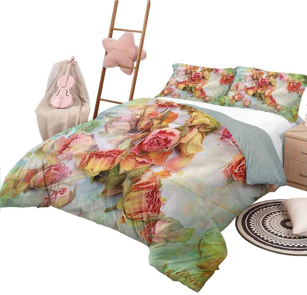 HouseLook Quilt Cover Rose Washable Duvet Cover Set Dried Petals Nostalgia Decorative 3 Piece Bedding Set with 2 Pillow Shams, Twin Size