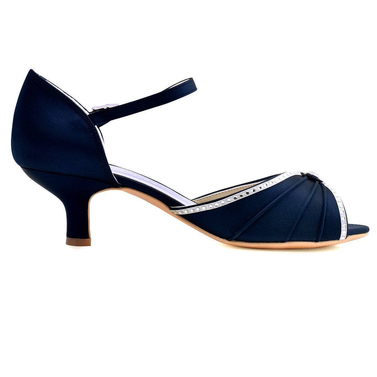 ELEGANTPARK HP1623 Women's Sandals Peep Toe Mid Heel Pumps Pleated Crystal Satin Wedding Dress Shoes - Image 4