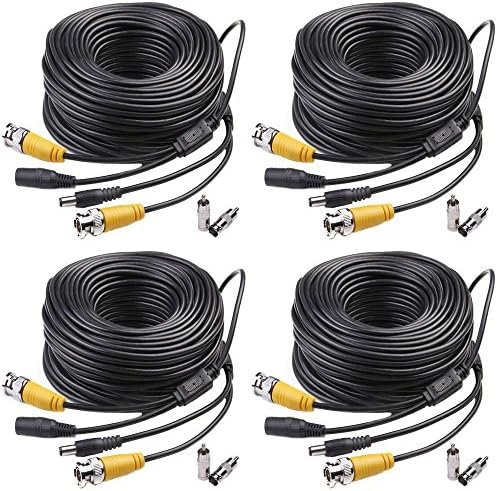 Masione 4 Pack 150ft All-in-one Video Power Security Camera Extension CCTV Cable Wire Cord with BNC to RCA Adaptor Connector for CCTV DVR CCD Security Cameras Surveillance System