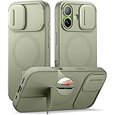 SURITCH for iPhone 17 Case with Camera Control Cover, Camera Slide Cover and Adjustable Kickstand, Compatible with MagSafe, Shockproof Bumper Protective Cases 6.3 Inch, Green