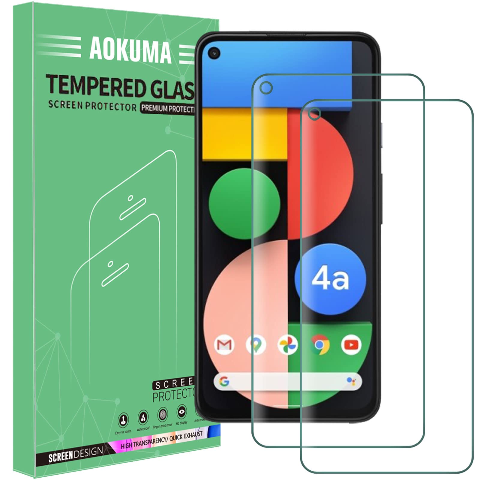 AOKUMA Google Pixel 4A 5G Tempered Glass Screen Protector, [2 Pack] Premium Quality Guard Film, Case Friendly, Shatterproof, Shockproof, Scratchproof oilproof