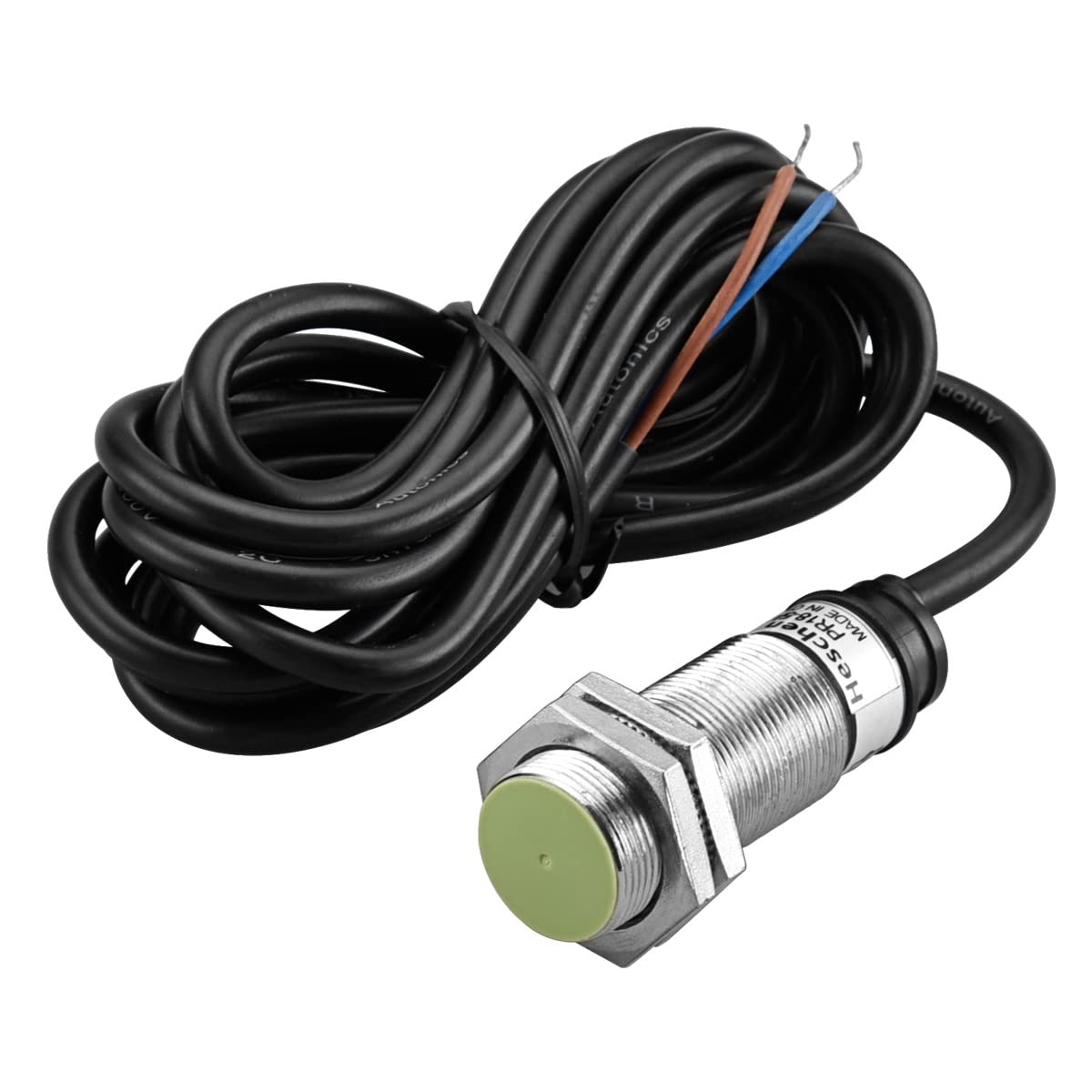 Heschen Inductive Proximity Sensor Switch PR18-5AO Cylindrical Type, 5mm Sensing, M18 Round, 100-240VAC 2-Wire, Shielded, NO(Normally Open), CE