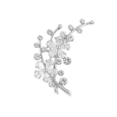 【クリックで詳細表示】Glamorousky 眩しい花ブローチに銀オーストリアの・エレメント・クリスタルとCZ (3310)