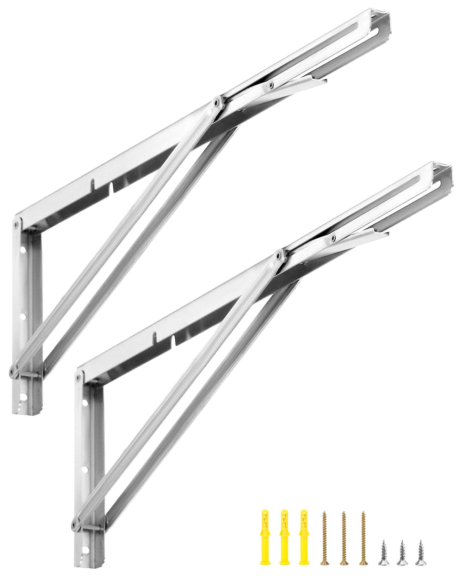 QWORK® 2 Pack 24" Heavy Duty Folding Shelf Brackets for Wall Mounted Folding Tables Benches Shelves - Stainless Steel - Max Load 150kg I 330lb — image 1