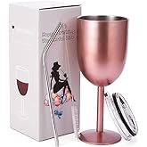 AMZUShome Stainless Steel Wine Glasses Cups.Double Walled Vacuum Insulated Wine Tumbler With Lid and Straw.Friendship,Christmas,Birthday Gifts for Women Men Friends Dad Mom(10oz Rose Gold)