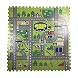 Road Rally Play Foam Floor Tiles For Kids - Jumbo Interlocking Foam Mats - Soft Alternative To Race Track Rug - Set of 4 Large 24 x 24 Inch Pieces - Perfect Hot Wheels Mat Or Other Toy Cars