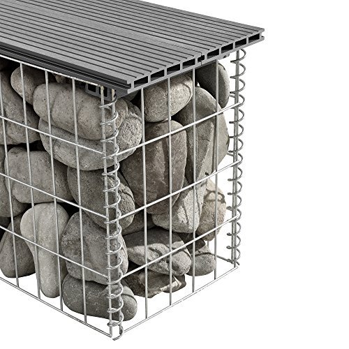 pro.tec WPC Gabionenbank Witterungsbeständig Gartenbank 100x45x30cm Grau Gabione Sitzbank Bank – Bild 4