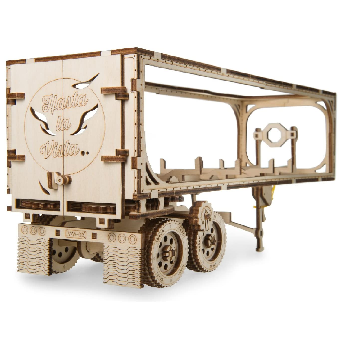 UGEARS Trailer for Heavy Boy Truck VM-03 - Wooden Model Kits for Adults to Build - Mechanical Cargo Trailer with 8 Wheels Car Model Building Kits 3D Wooden Puzzles for Adults for Fathers Day - 138 Pcs