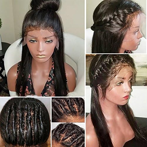 Axin Moon Hair 8A Silky Straight Full Lace Wigs Glueless Brazilian Virgin Hair Lace Front Wigs with Baby Hair Full Lace Human Hair Wigs For Black Women (18inch with 130% density, Full Lace wigs)