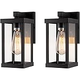 mirrea 11" Classic Outdoor Wall Sconce 1 Light in Matte Black Rectangular Metal Frame and Clear Glass Shade Waterproof Porch 