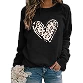 Dahuiya Leopard Valentines Sweatshirt Womens Cute Love Heart Valentines Shirts VDay Shirt