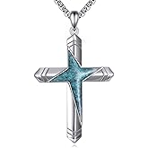 KQF Cross Necklace 925 Sterling Silver Turquoise Cross Pendant Necklace Religious Turquoise Jewelry Gifts for Men Women