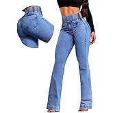 Flare Jeans for Women Tummy Control Bootcut Jeans Stretchy Button Fly Bell Bottom Butt Lifting High Waisted Denim Pants