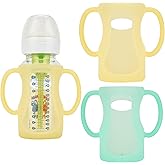 2 Packs Silicone Baby Bottle Sleeve with Handles for Dr. Brown Wide-Neck Glass Bottles 9oz, Silicone Sleeve Replacement for Dr. Brown Glass Bottles, Food-Grade, Dishwasher Freezer Microwave Safe