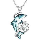 TOUPOP Dolphin Gifts for Women Sterling Silver Dolphins Crystal Pendant Necklace Ocean Jewelry for Mom Birthday Graduation Gifts for Her