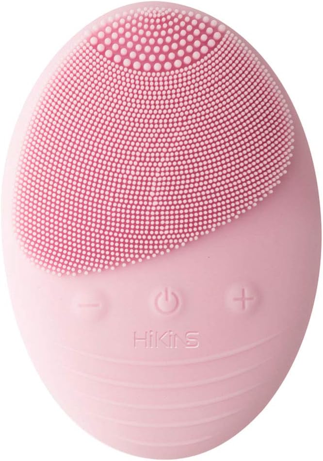 Huije Sonic Facial Cleansing Brush, IPX7 Waterproof Multifunction Wireless Rechargeable Silicone Facial Cleanser for Deep Cleansing, Gentle Exfoliating, Removing Blackhead, Anti-Aging Massage- Pink