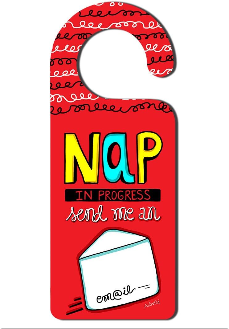 Ashvita Design Studio - Nap in Progress - Send Me an Email - Door Knob Tag - Pack of 1 - Home Decor - Door Sign/Door Hanger/Door Knob Sign/Hang Tag