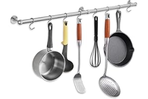 ROTHLEY Brushed Stainless Steel Pot Rack 39.4 Inch Hanging Pot Rail Wall Mounted Kitchen Rail with Hooks Pot and Pan Wall Rac