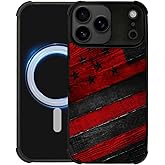DJSOK Case for iPhone 17 Pro Max,Compatible with MagSafe,Anti-Scratch Shockproof Case,Black Red Wood Grain American Flag