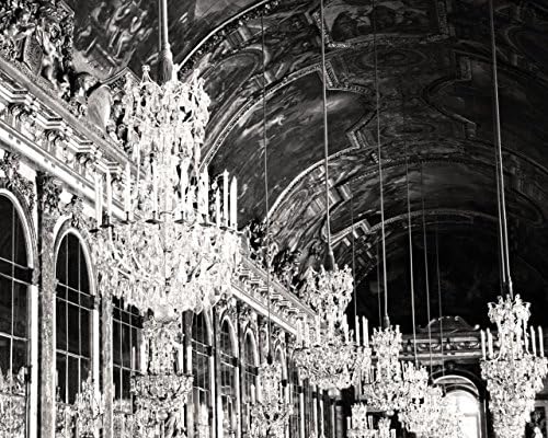 Hall of Mirrors Chandelier Print - Versailles Photography - Black and White Photograph