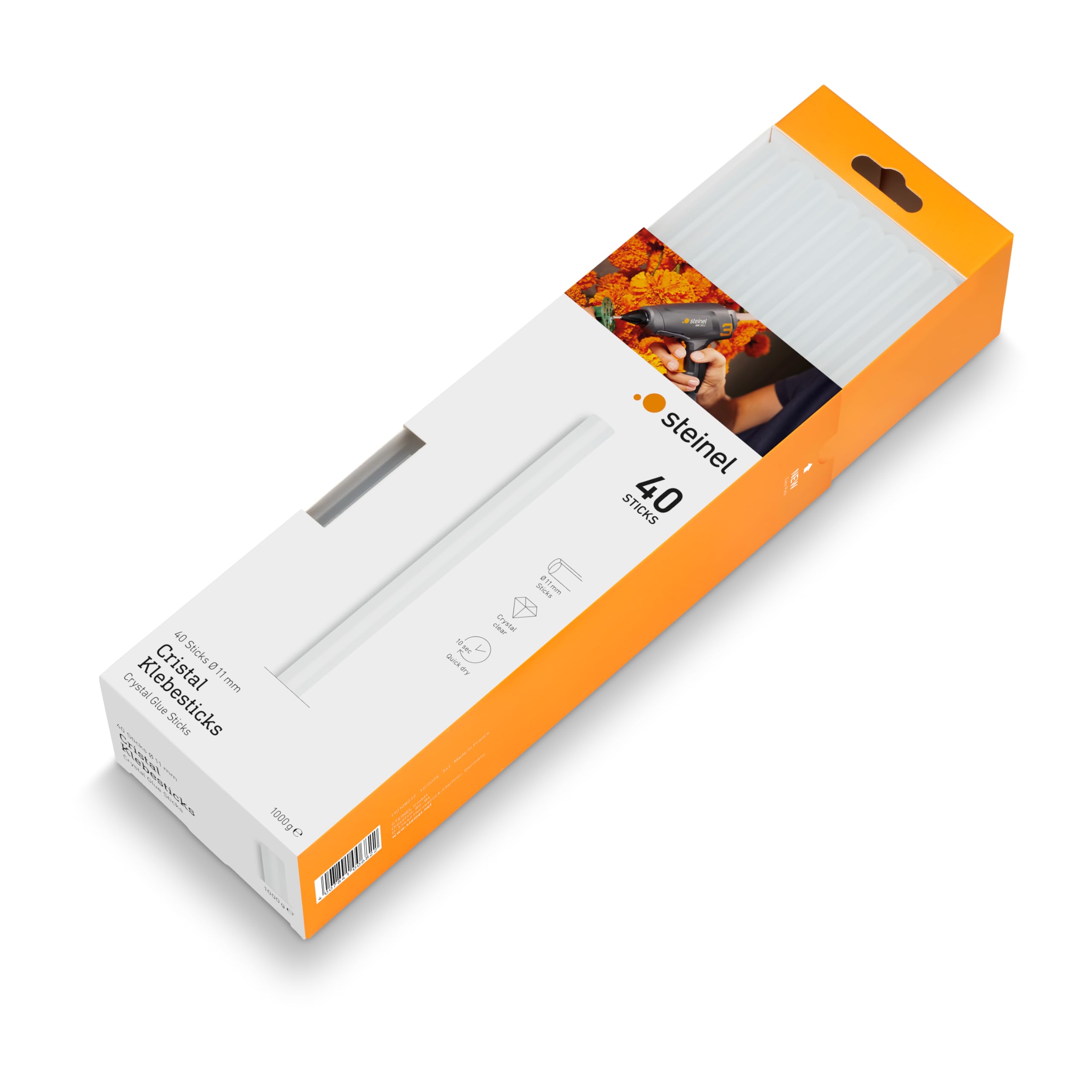 Steinel Cristal glue sticks 11 mm, 40 sticks, 1000g, transparent hot-melt adhesive for barely visible glue joints