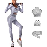Veriliss 3pcs Seamless Outfit Workout Sets Gym for Women, Fitness Sports School Running Clothes Yoga Sportswear