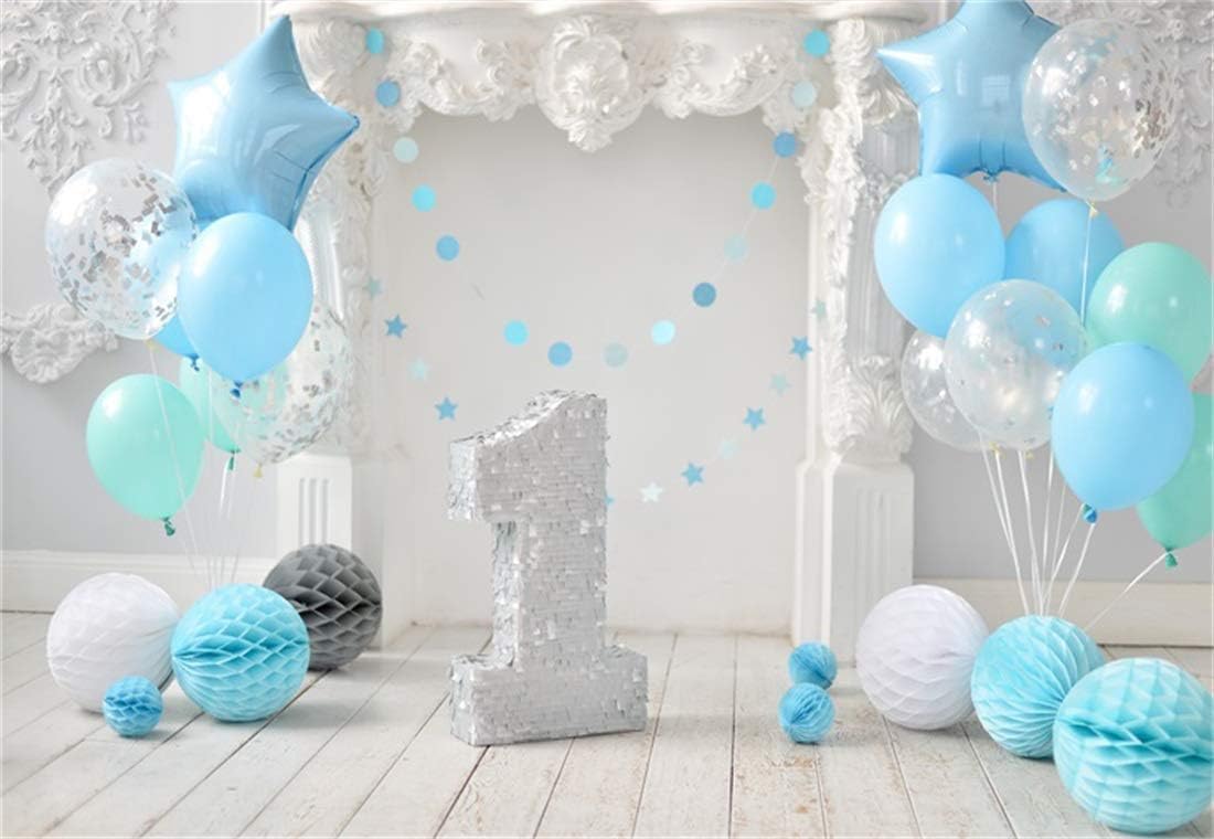 Haosphoto Boys 1st Birthday Backdrop 7X5FT Vinyl Paper Flowers Balloons Backdrops Ribbon Stars Cake Smash Photography Background for Kids Room and Dessert Table Wallpaper Photo Studio Props HS65 - Image 4